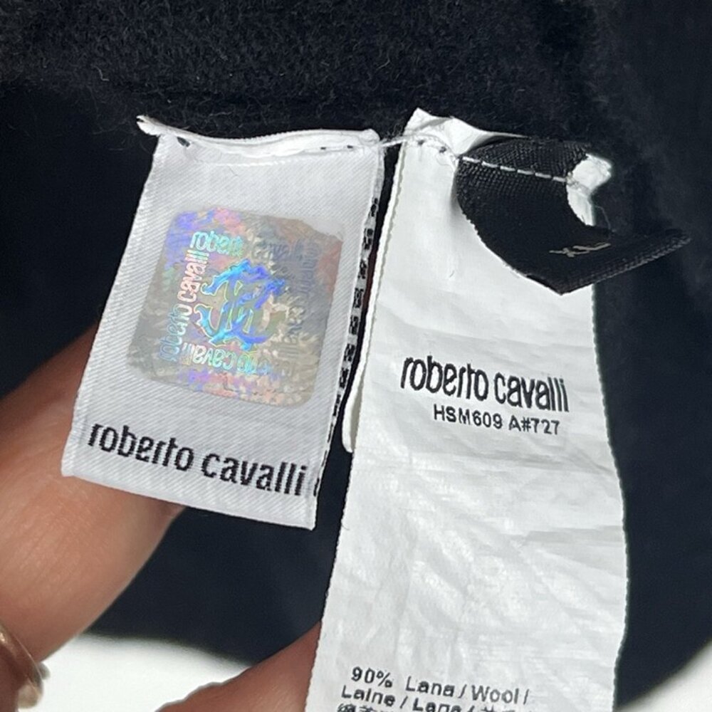 Roberto Cavalli Designer Sweater L Black Midweight Wool Cashmere‎ Crewneck Logo - Picture 6 of 9